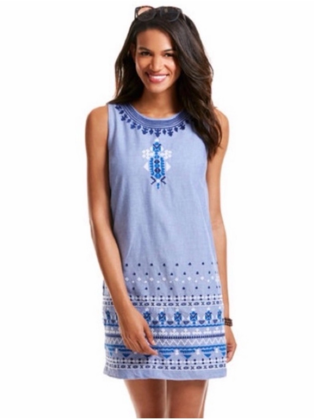Vineyard Vines Light Blue Embroidered Neckline Shift Dress